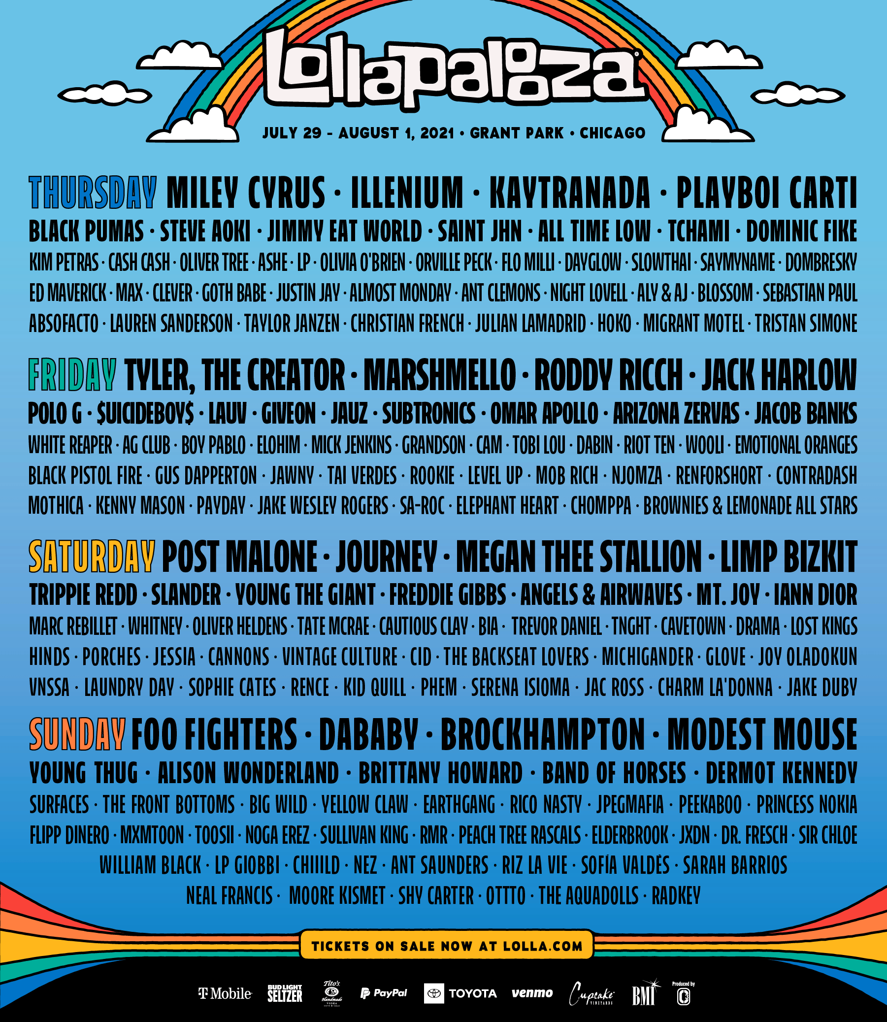 Lollapalooza Announce 2021 Lineup By Day Plus 1-Day Tickets! 1