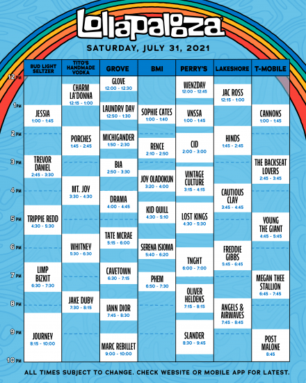 Lollapalooza Full 2021 Schedule Announced! - Chicago Music Guide