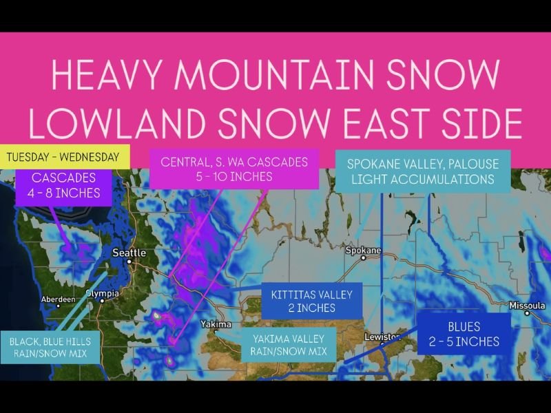 Heavy Mountain Snow and Lowland Mix Expected Across Washington as Major Winter System Moves In