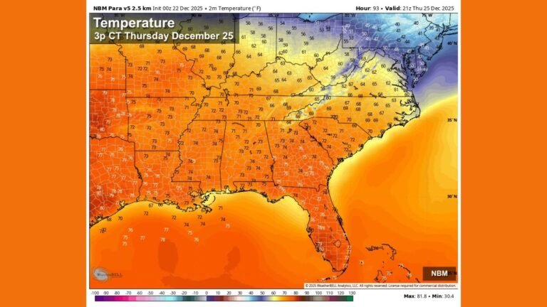Alabama Braces for Unseasonable Christmas Day Warmth as Temperatures Near 70–80 Degrees Statewide