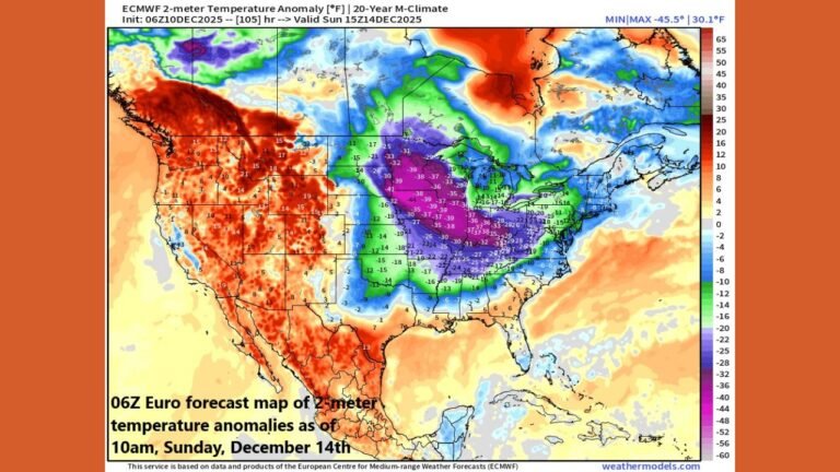 Arctic Outbreak to Slam Minnesota, Wisconsin, and Michigan as Temperature Anomalies Plunge 30–40 Degrees Below Normal Across the Great Lakes