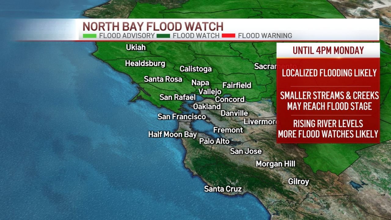 California Storm System Brings Flood Watches to the North Bay as Heavy Rain and 45-MPH Winds Impact the Bay Area
