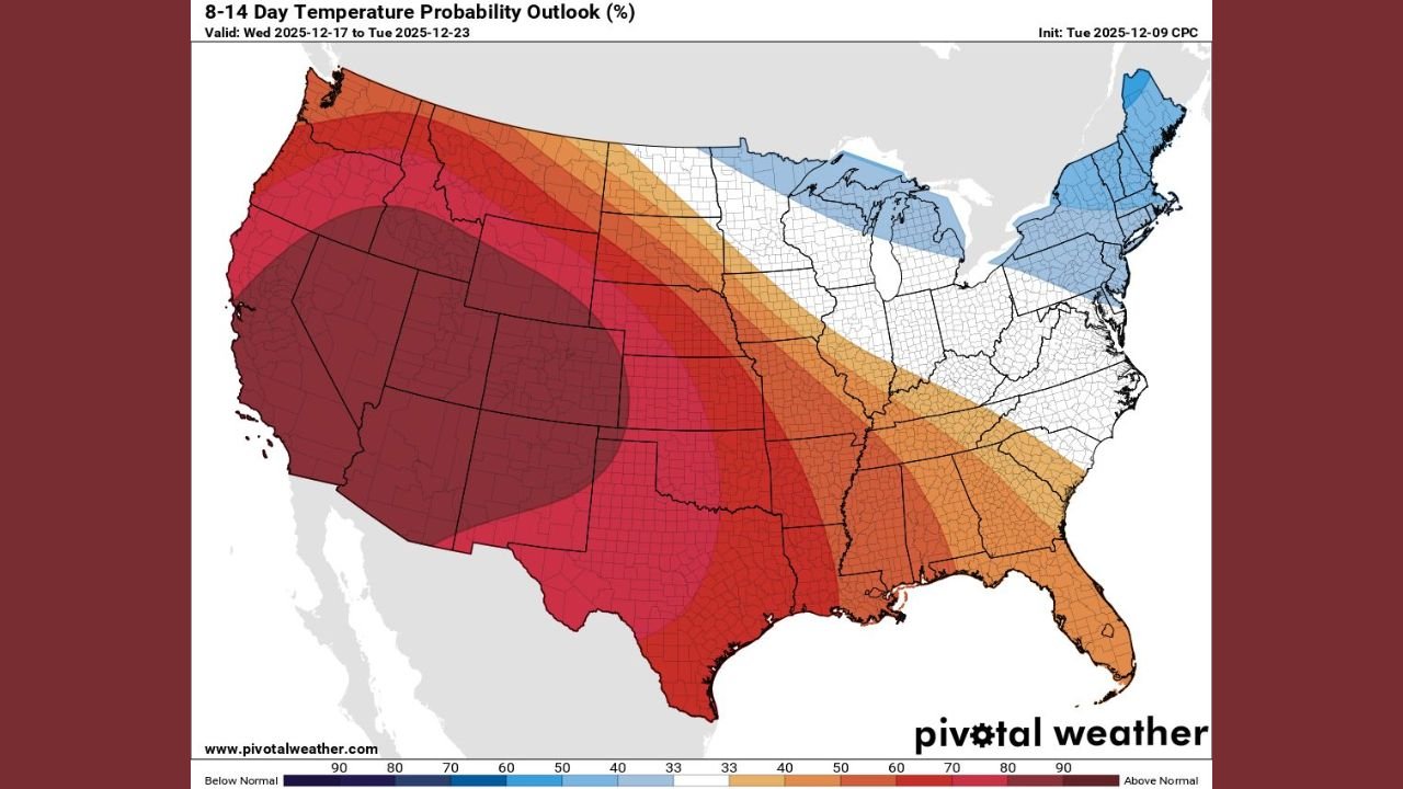 California, Texas, Arizona, and Much of the Western and Southern United States Expected to See Significantly Above-Normal Temperatures Leading Into Christmas Week