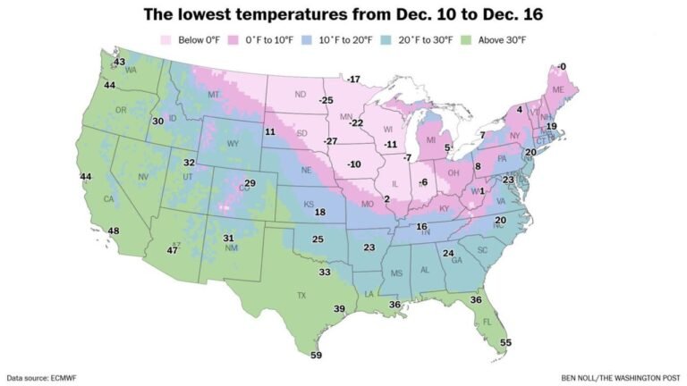 Dangerous Arctic Cold to Grip Minnesota as Temperatures Plunge to –27°F, With Subzero Lows Forecast Across 19 States