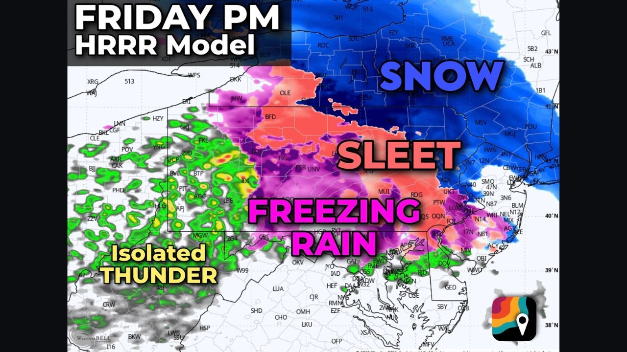 Dangerous Ice Storm Threatens Pennsylvania and Maryland as Heavy Snow Falls Across New York Friday