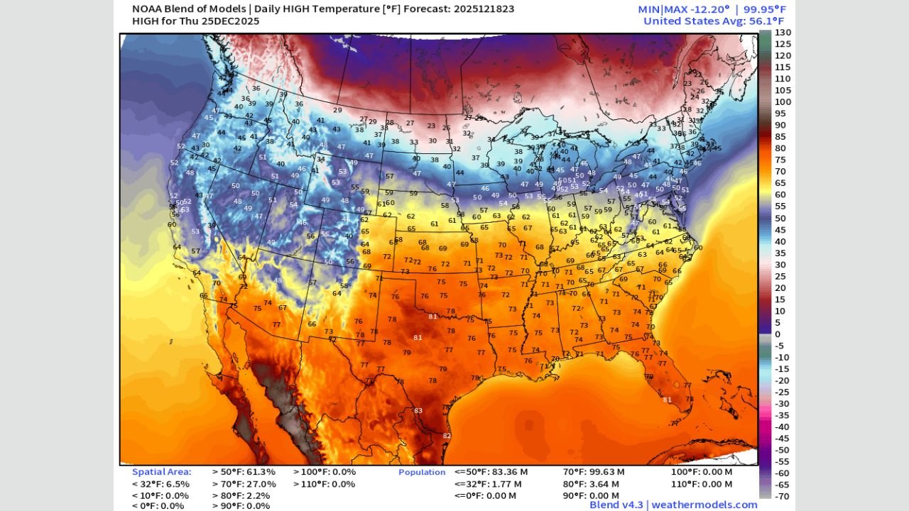 Deep South and Southeast States Brace for Unusually Warm Christmas as Temperatures Surge Into the 70s and Low 80s