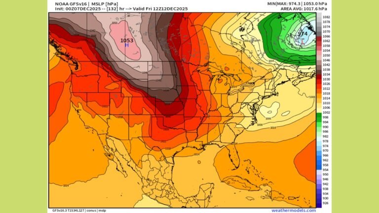 Explosive 1053 mb Arctic High Over North Dakota Set to Drive Dangerous Cold Across the U.S. Next Week