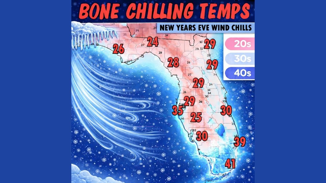 Florida Braces for Rare New Year’s Eve Arctic Blast as Wind Chills Drop Into the 20s and 30s Statewide