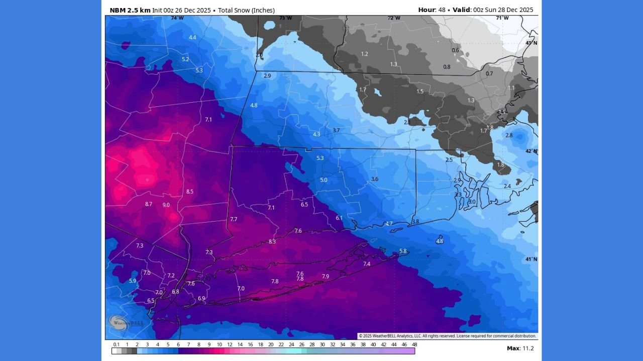 Heavy Snowstorm Expected Across New York and Connecticut Dec. 26–27, With 6–10 Inches Possible and Mixing Zones Adding Uncertainty