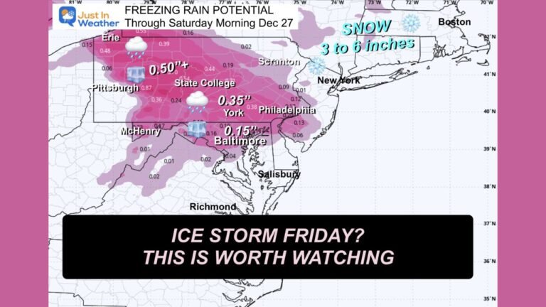 Ice Storm Risk Emerges for Maryland and Pennsylvania Friday, With Snow Potential Extending Into New York