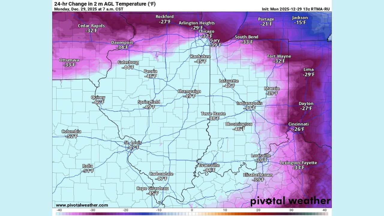 Illinois Sees Temperatures Crash Up to 50 Degrees in 24 Hours as Arctic Cold Air Sweeps Across the State