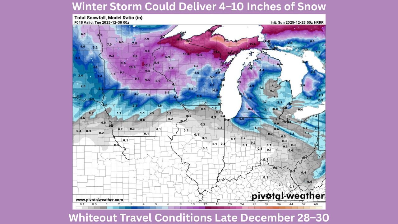 Illinois and Great Lakes Winter Storm Could Deliver 4–10 Inches of Snow, Dangerous Ice, and Whiteout Travel Conditions Late December 28–30, Forecasters Warn