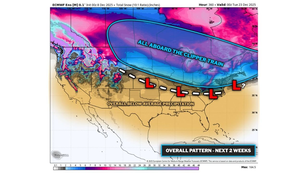 Illinois and the Northern U.S. Expected to See Repeated Alberta Clippers Bringing Light to Moderate Snow Through Late December