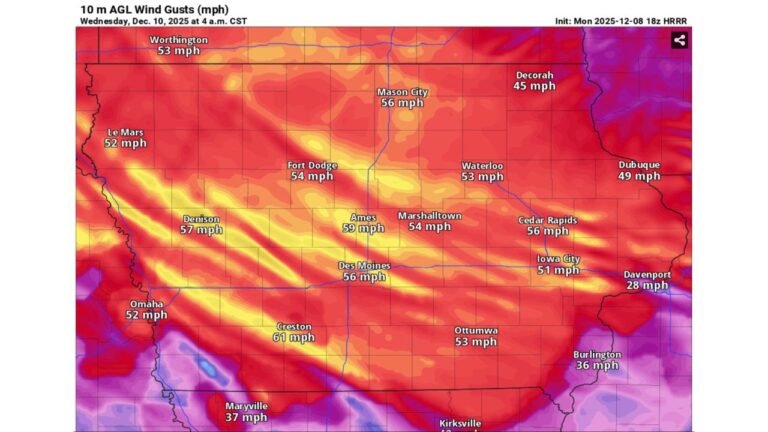 Iowa Blizzard Threat Intensifies as 60 mph Winds Target the State: Models Show Dangerous Whiteout Conditions Developing Tuesday Night