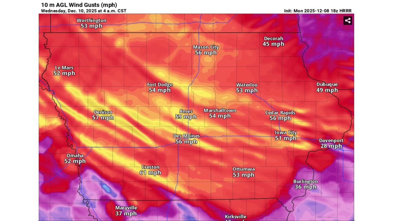 Iowa Blizzard Threat Intensifies as 60 mph Winds Target the State: Models Show Dangerous Whiteout Conditions Developing Tuesday Night