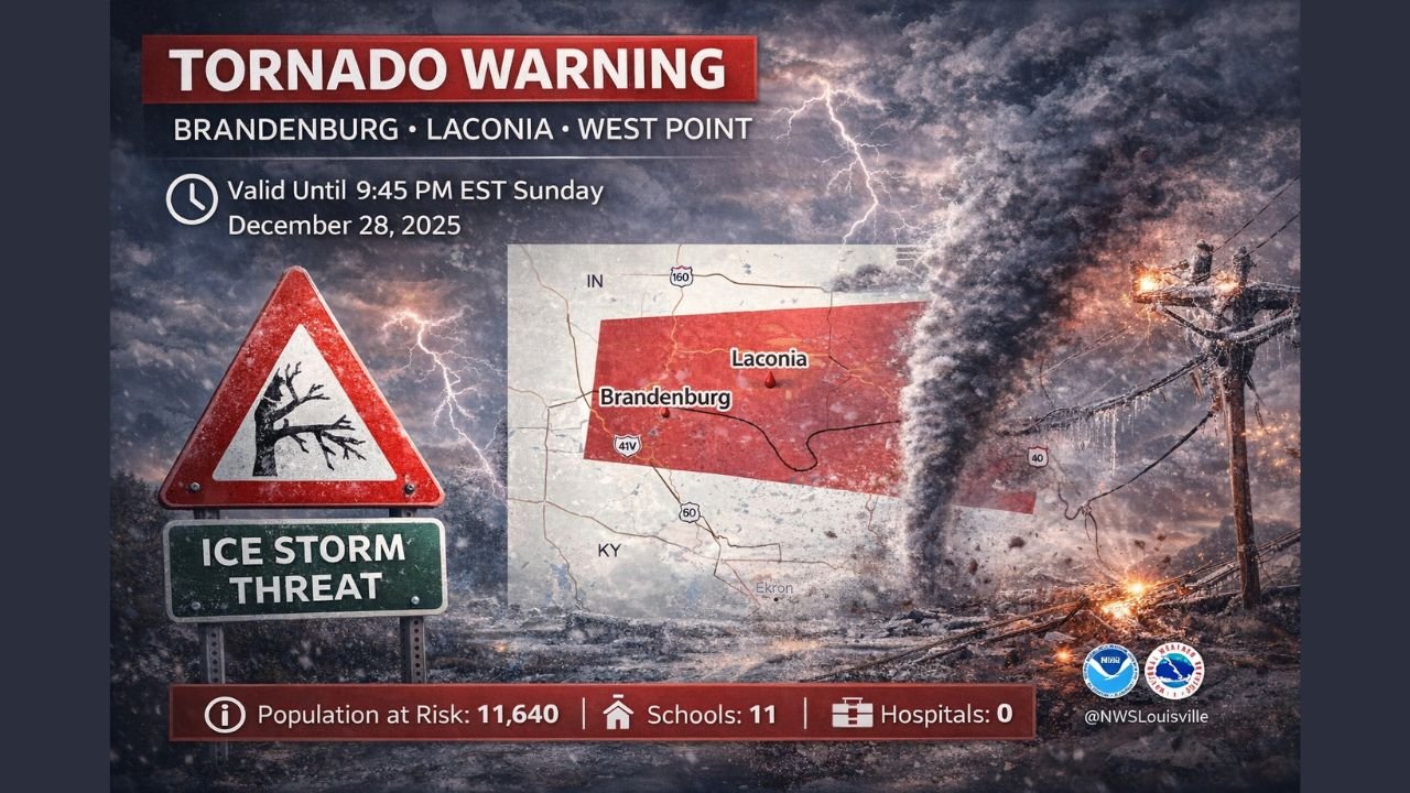 Kentucky and Southern Indiana Tornado Warning Issued for Brandenburg KY, West Point KY, and Mauckport IN Through 9:45 PM EST