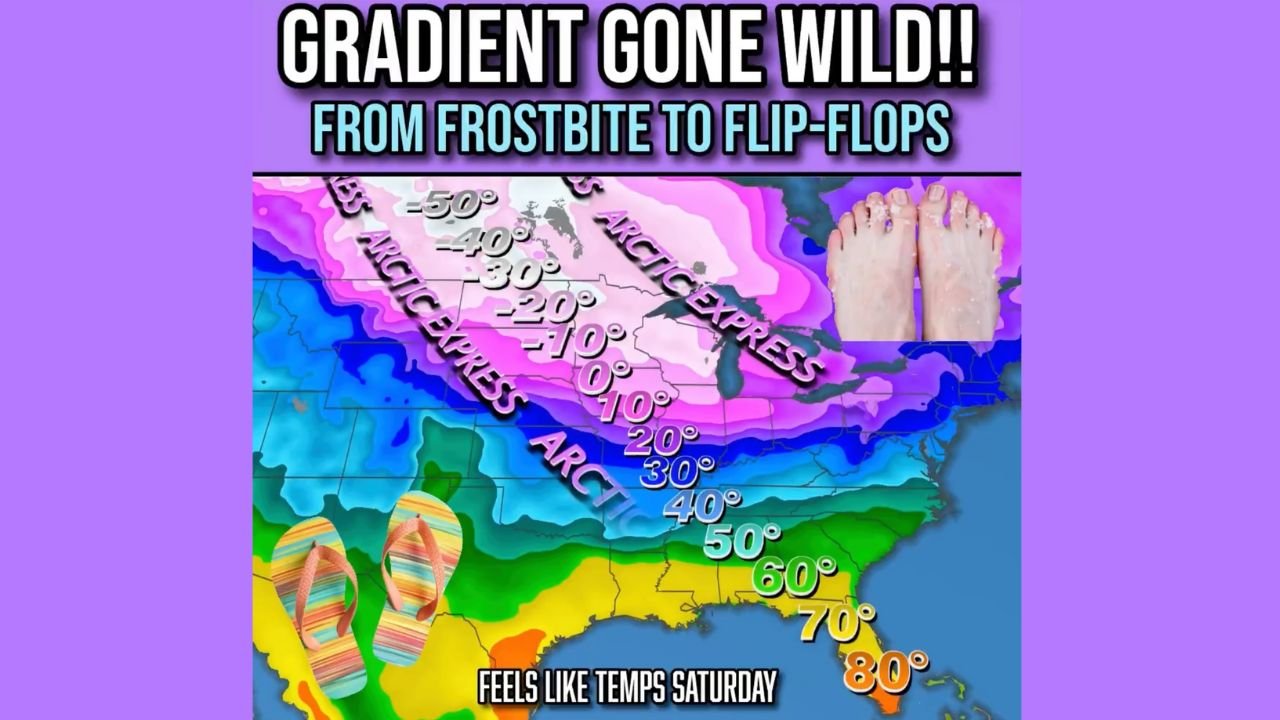 Massive Temperature Swing Expected Across the United States as Arctic Air Collides with Southern Warmth This Weekend