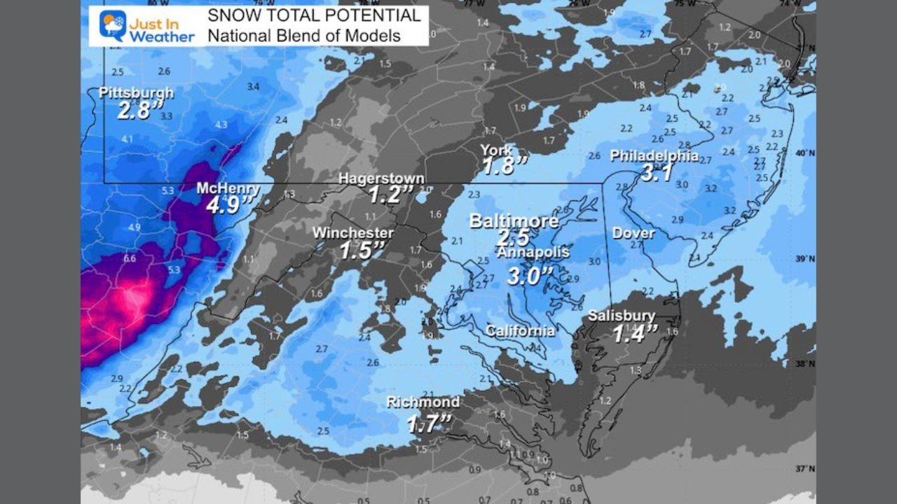 Maryland, Delaware, Pennsylvania, and Washington D.C. Bracing for Sunday Snow Band Bringing 2–4 Inches to the Urban Corridor