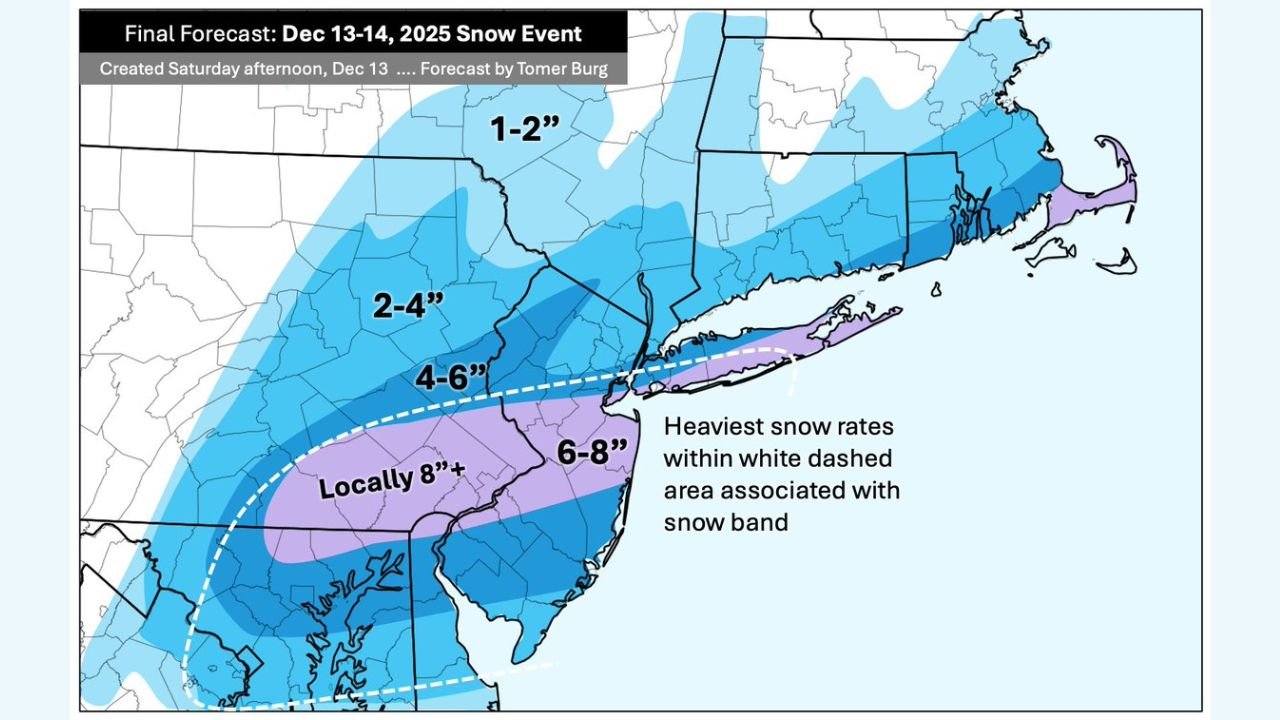 Maryland, Pennsylvania, New Jersey, and Delaware Expected to See 6–10 Inches of Heavy Snow as Final Forecast Highlights Intense Overnight Snow Band