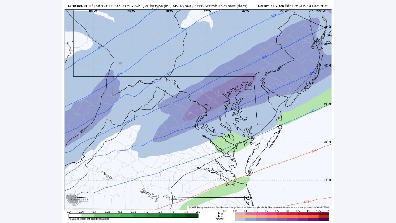 Maryland, Virginia, Pennsylvania, and New Jersey Bracing for Narrow but Impactful Sunday Snow Band