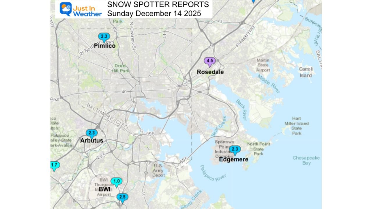 Mid-Atlantic Snowfall Reports Show Sharp Local Variations as Sunday Storm Drops 1–4.5 Inches Across the Region