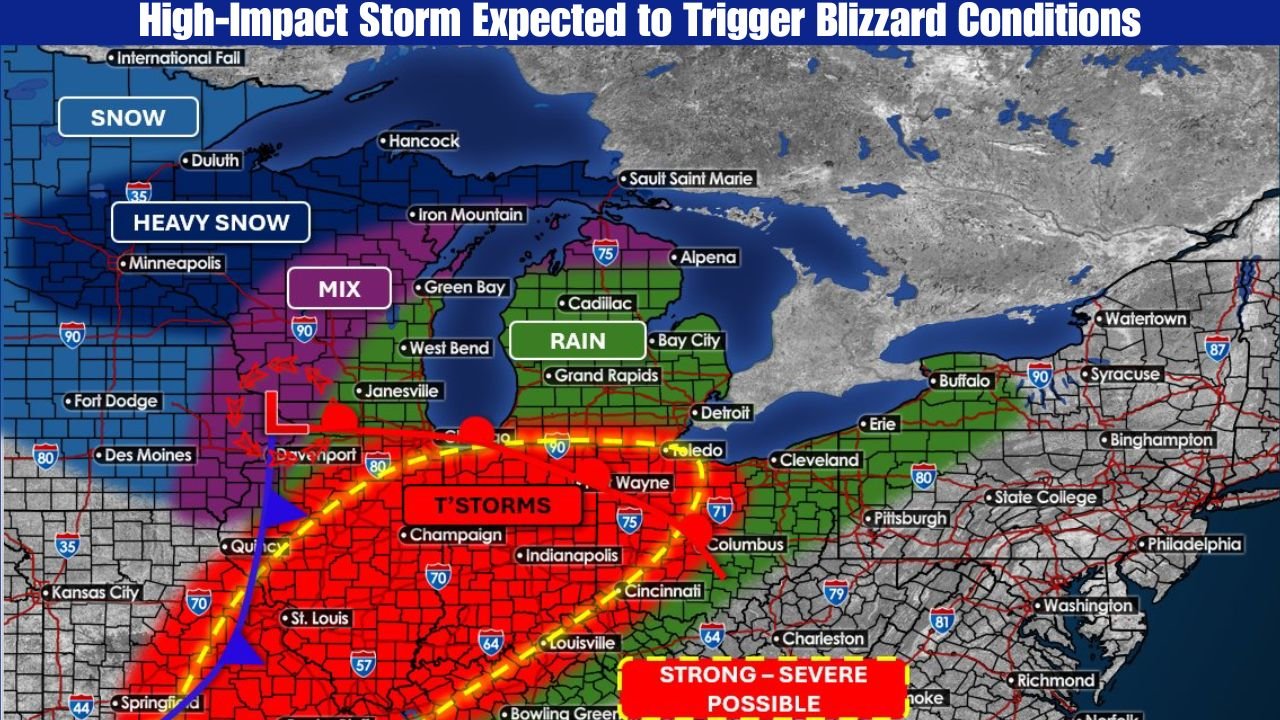 Midwest High-Impact Storm Expected to Trigger Blizzard Conditions in Minnesota and Michigan While Severe Storms Threaten Illinois and Indiana