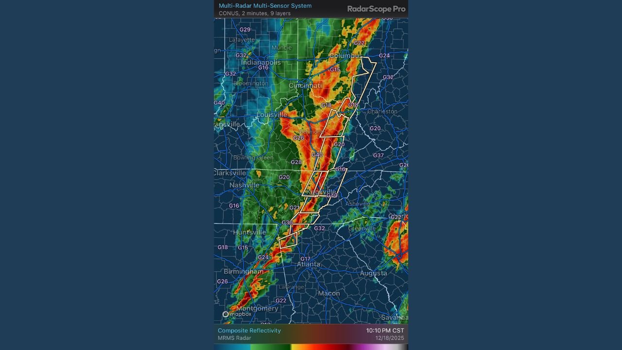 Indiana, Ohio, Kentucky, Tennessee, Alabama, and Georgia Hit by 40–50 MPH Wind Gusts From Fast-Moving Storm Line