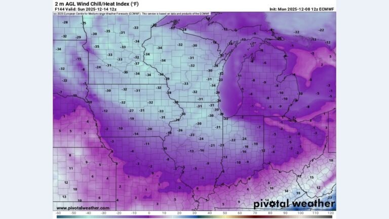 Minnesota, Iowa, Illinois, and Wisconsin Forecast to Experience Life-Threatening Wind Chills as Low as –35°F on December 14