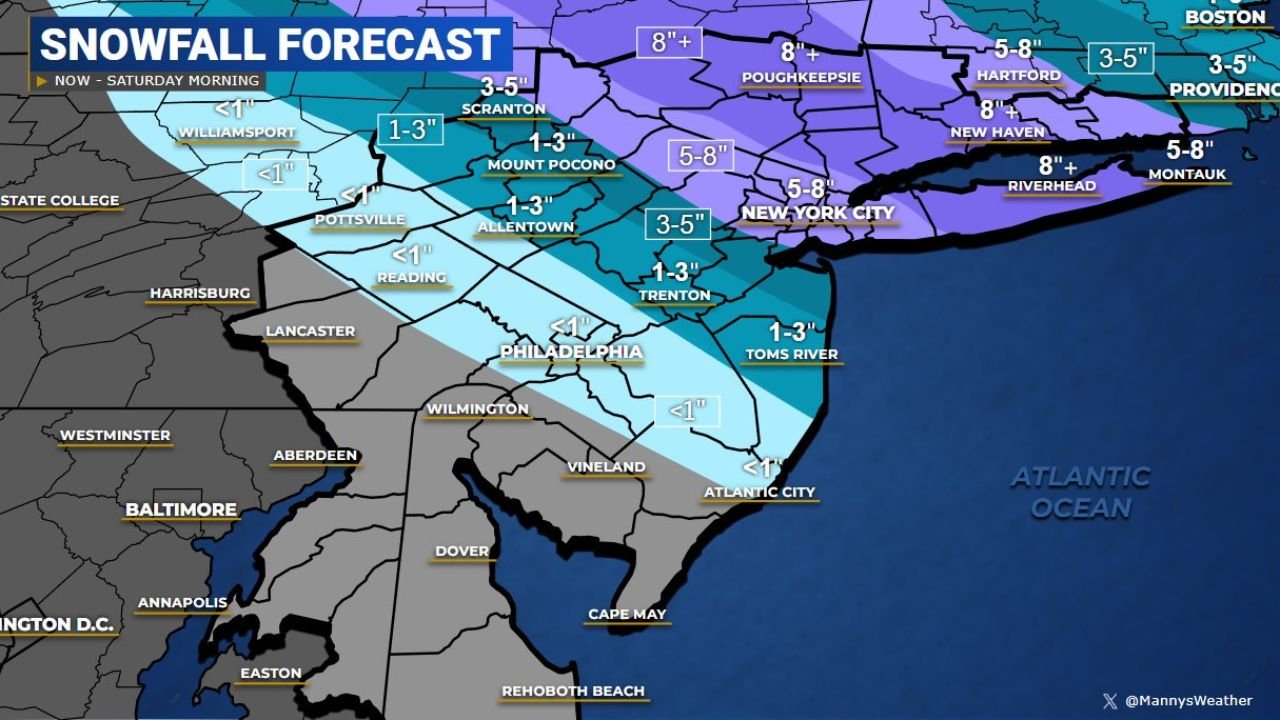New York and Connecticut Brace for Significant Snowfall as Winter Storm Brings 5–8 Inches Through Saturday Morning