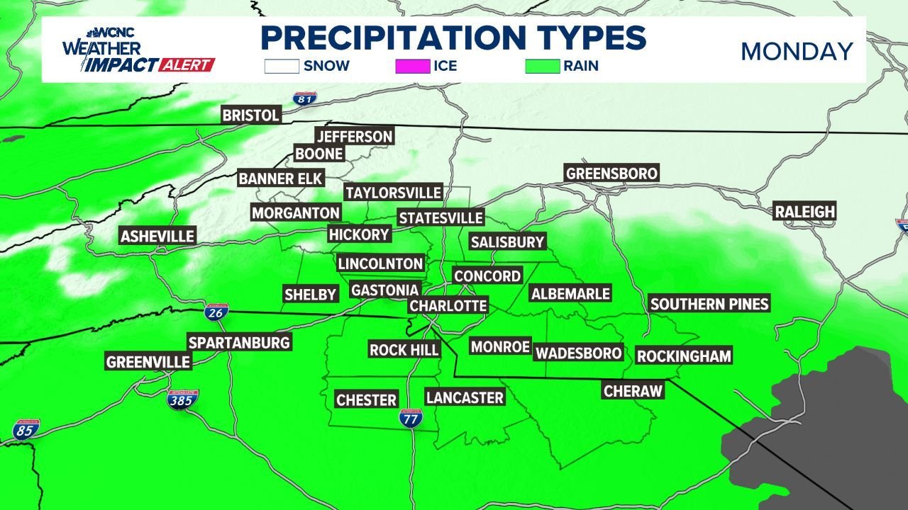 North Carolina Expected to See Cold Rain for the Piedmont and Light Mountain Snow Monday as Quick-Moving Winter System Arrives