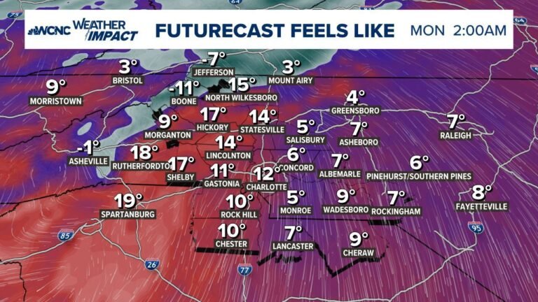 North Carolina and South Carolina to Wake Up to Teens and Single-Digit Wind Chills Monday as Arctic Blast Ends Weekend Warm-Up