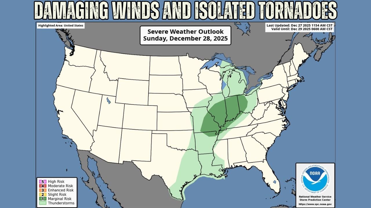 Ohio Valley and Midwest Severe Weather Threat Could Bring Damaging Winds and Isolated Tornadoes Across Illinois, Indiana, and Kentucky on December 28