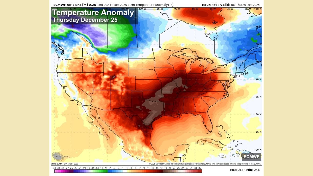 Texas, Louisiana, Mississippi, Alabama, and Georgia Expected to See Unseasonably Warm Christmas Day as Deep South Flips From Early Arctic Freeze to Springlike Temperatures