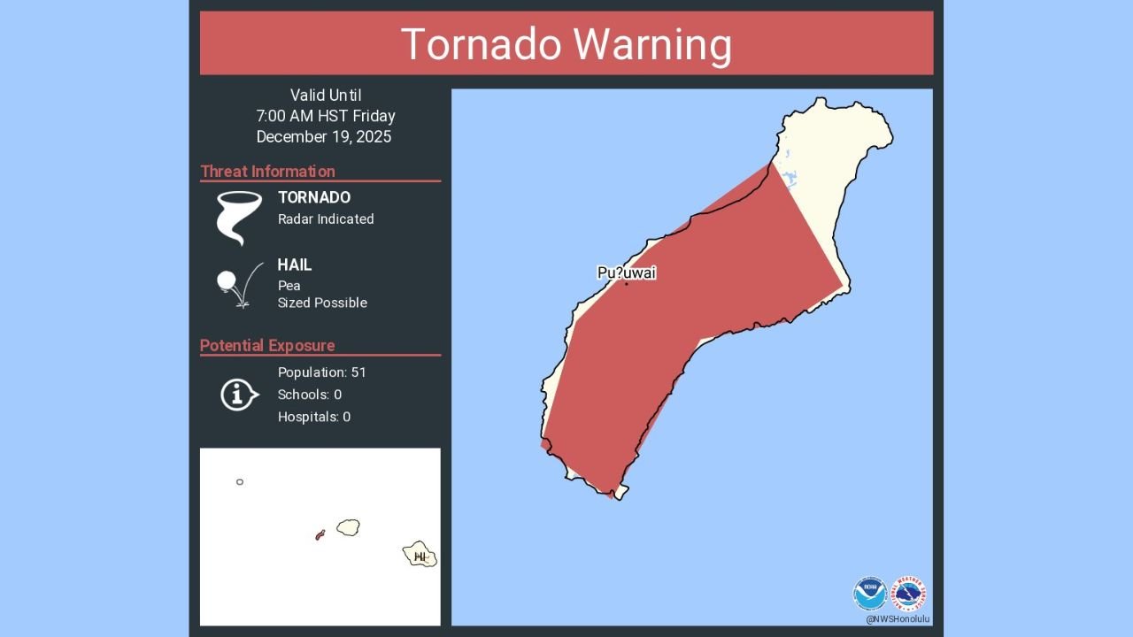 Tornado Warning Issued for Puʻuwai Area of Hawaiʻi Island Until 7:00 AM HST as Radar Detects Rotating Storm