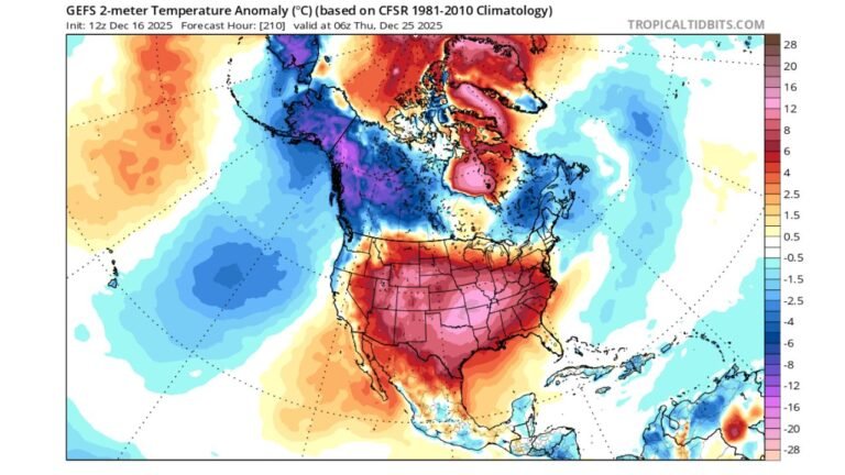 United States Faces Unseasonably Warm Christmas as Strong Ridge Drives Temperatures Well Above Normal