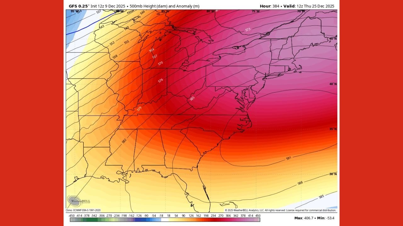 Unusual Christmas Warmup Expected Across Illinois, Indiana, Ohio, and the East Coast as Long-Range Weather Data Shows a Powerful Ridge Pattern Building