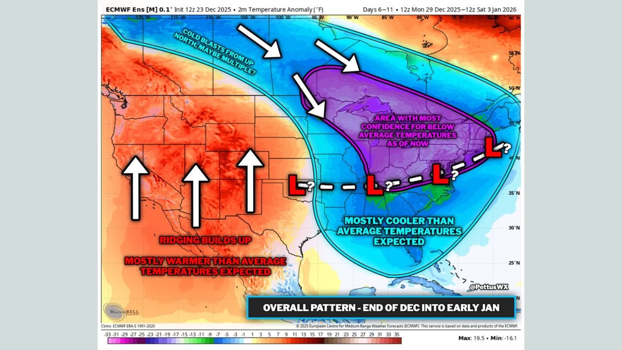 Upper Midwest, Ohio Valley, and New England Face Strongest Late-December Cold Blast as Arctic Air Pushes South