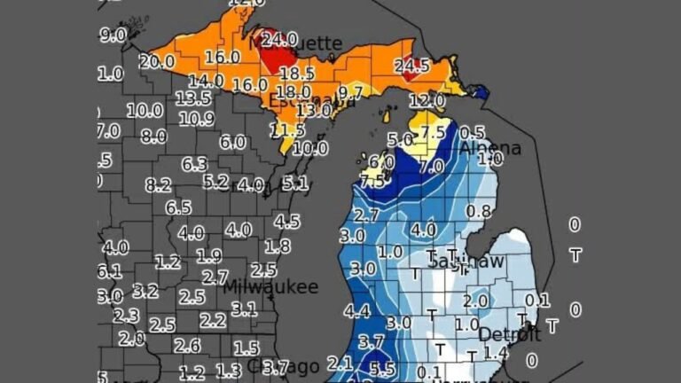 Upper Peninsula of Michigan Buried by Heavy Snow as Wind-Driven Conditions Disrupt Lower Michigan and Great Lakes Region