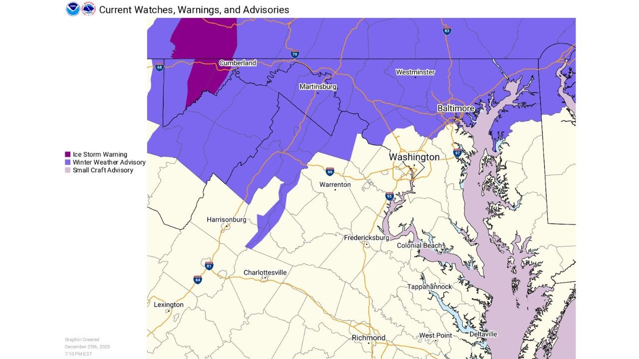 Winter Weather Advisory Issued for Maryland and Northern Virginia as Freezing Rain Threatens Friday Evening Commute