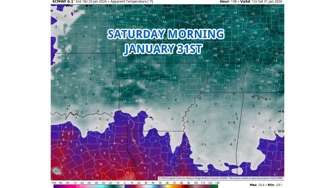 Arkansas Faces Dangerous Arctic Air Surge With Subzero Wind Chills Possible Saturday Morning, January 31