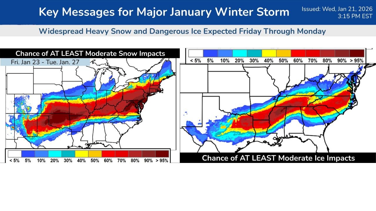 Arkansas, Missouri, Oklahoma, Kentucky, Tennessee, West Virginia, Virginia, North Carolina and Maryland Face Major January Winter Storm With Heavy Snow, Dangerous Ice and Widespread Travel Disruptions