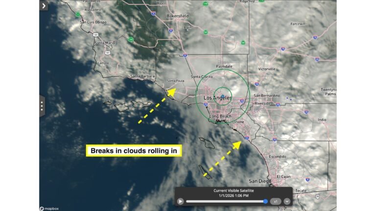 California Skies Begin to Clear Over Los Angeles as Clouds Break Up and Drier Weather Develops Ahead of Rose Bowl Game