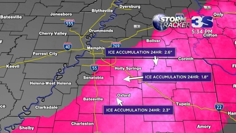 Catastrophic Ice Storm Spans Texas, Louisiana, Mississippi, Alabama, Tennessee, Georgia, and the Carolinas as Mississippi Sees 2.5 Inches of Ice in 24 Hours