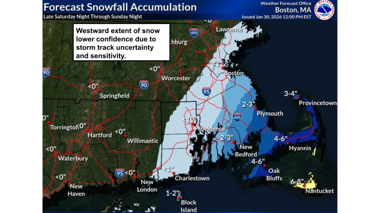Coastal Storm Trends Offshore, Limiting Snow for Southern New England While Nantucket Faces Strongest Impacts Sunday