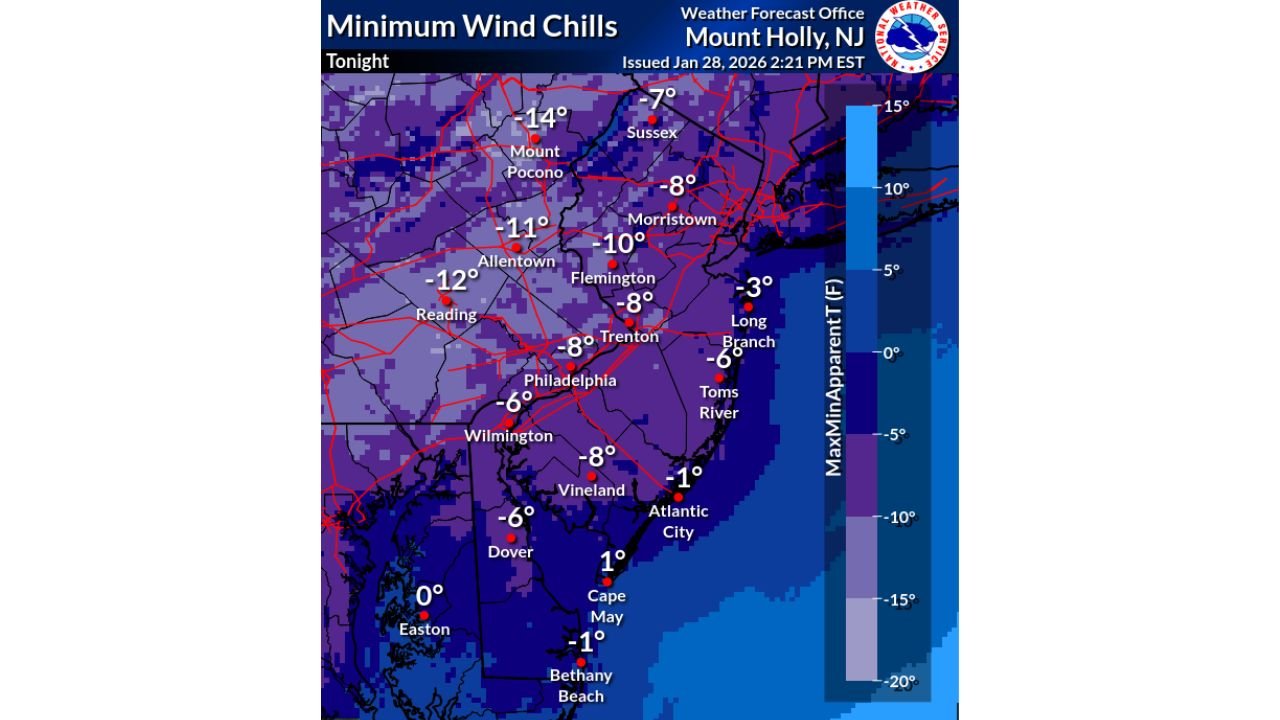 Dangerous Arctic Cold Grips Pennsylvania, New Jersey, Delaware and Maryland as Wind Chills Drop Below Zero