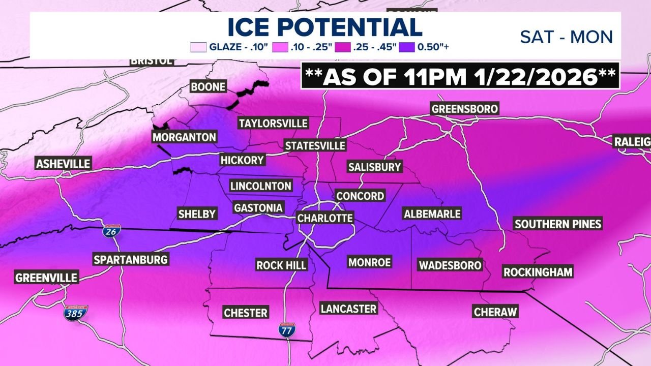 Dangerous Ice Storm Expected to Cripple North Carolina and South Carolina With Widespread Freezing Rain, Sleet, and Snow Through Monday