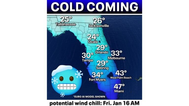 Florida Faces Coldest Air of the Season as Arctic Pattern Push Brings Freeze and Frost Risk Statewide