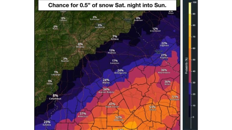 Georgia Faces Growing Winter Storm Threat as Central Counties Could See Snow Accumulations Early Sunday