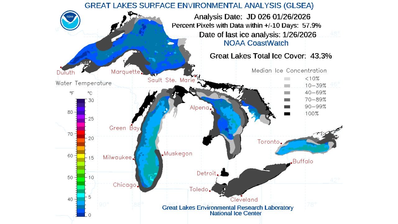 Great Lakes Ice Cover Surges Past Average as Arctic Cold Tightens Grip, Raising Questions for Late-Winter Snow