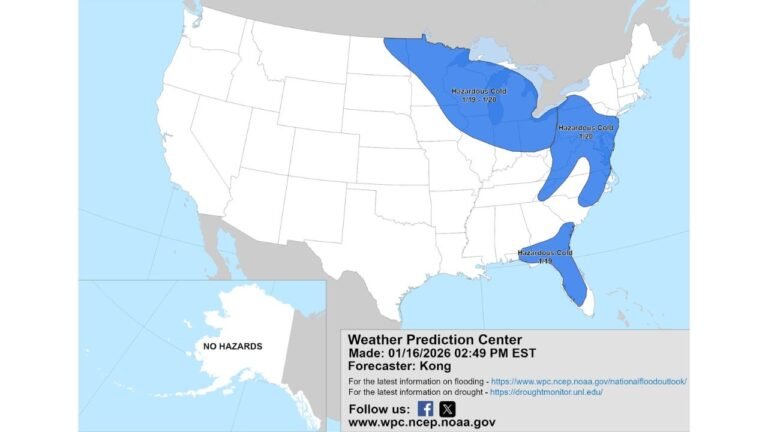 Hazardous Arctic Cold Forecast to Impact Illinois, Michigan, Ohio, New York, and Florida in NOAA’s Day 3–7 Outlook